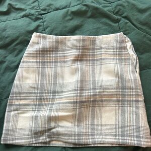 nwt Forever 21 Cream tan gray plaid fall mini skirt M thick wool feel
